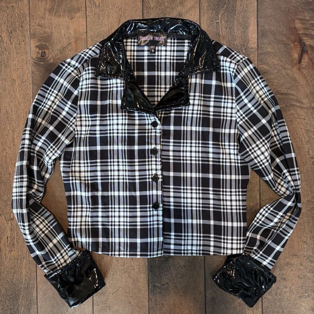 Dolls Kill Plaid Faux Patent Leather Top Size Small Goth Punk Grunge Halloween